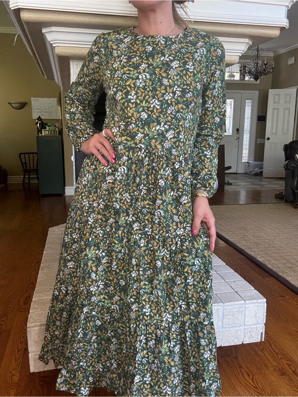 Floral Green Tiered Maxi Dress - Picture 7 of 7